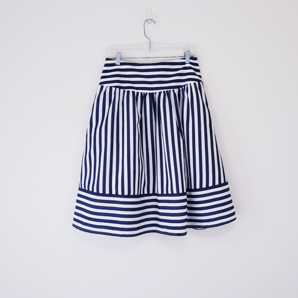 Anthropologie Maeve High Seas Blue White Striped Skirt Size Medium Full A-Line - Picture 3 of 8